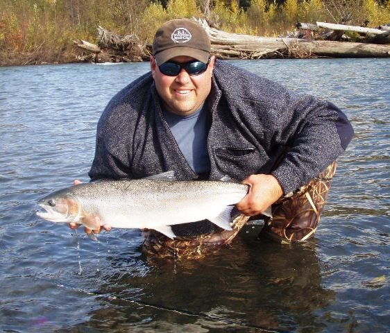 David with his first fly-caught steelhead in northern Canada.
