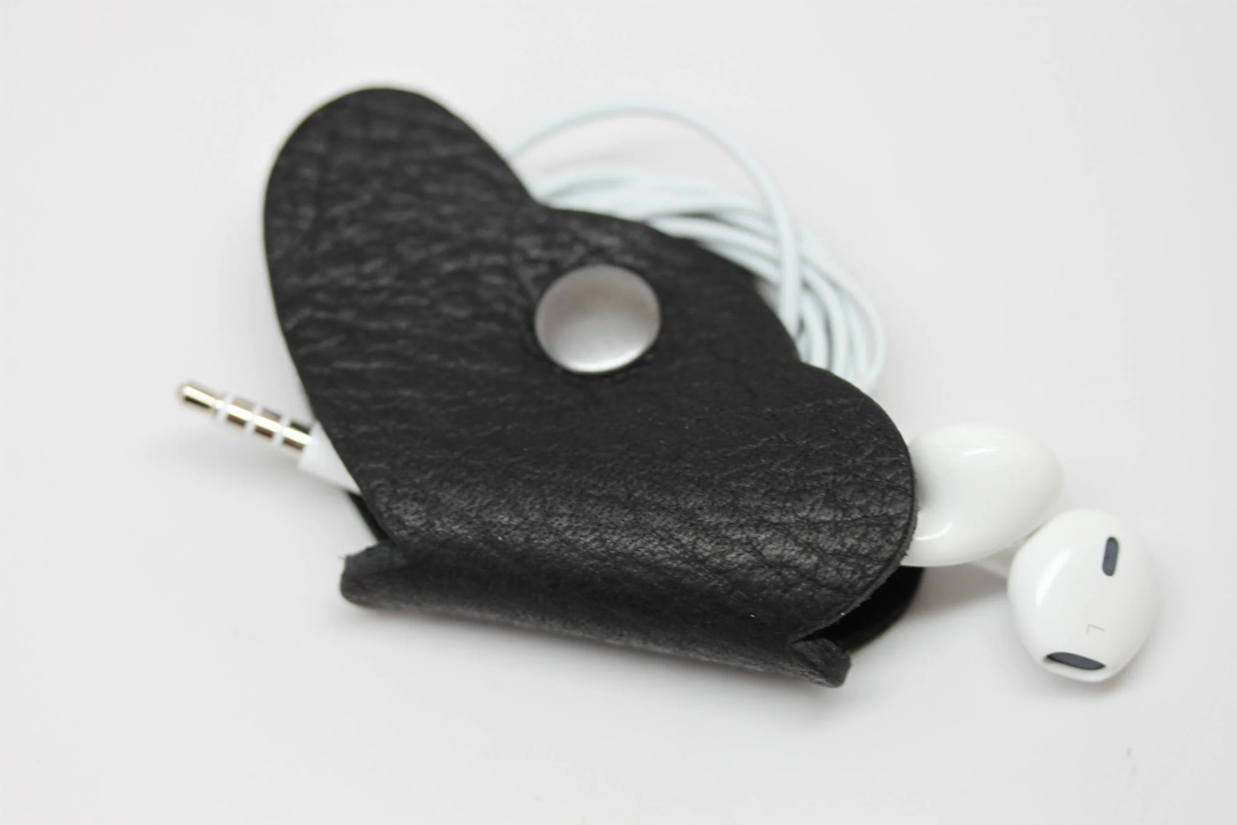 Leather, butterfly, earbud, cord, keeper, organizer, holder