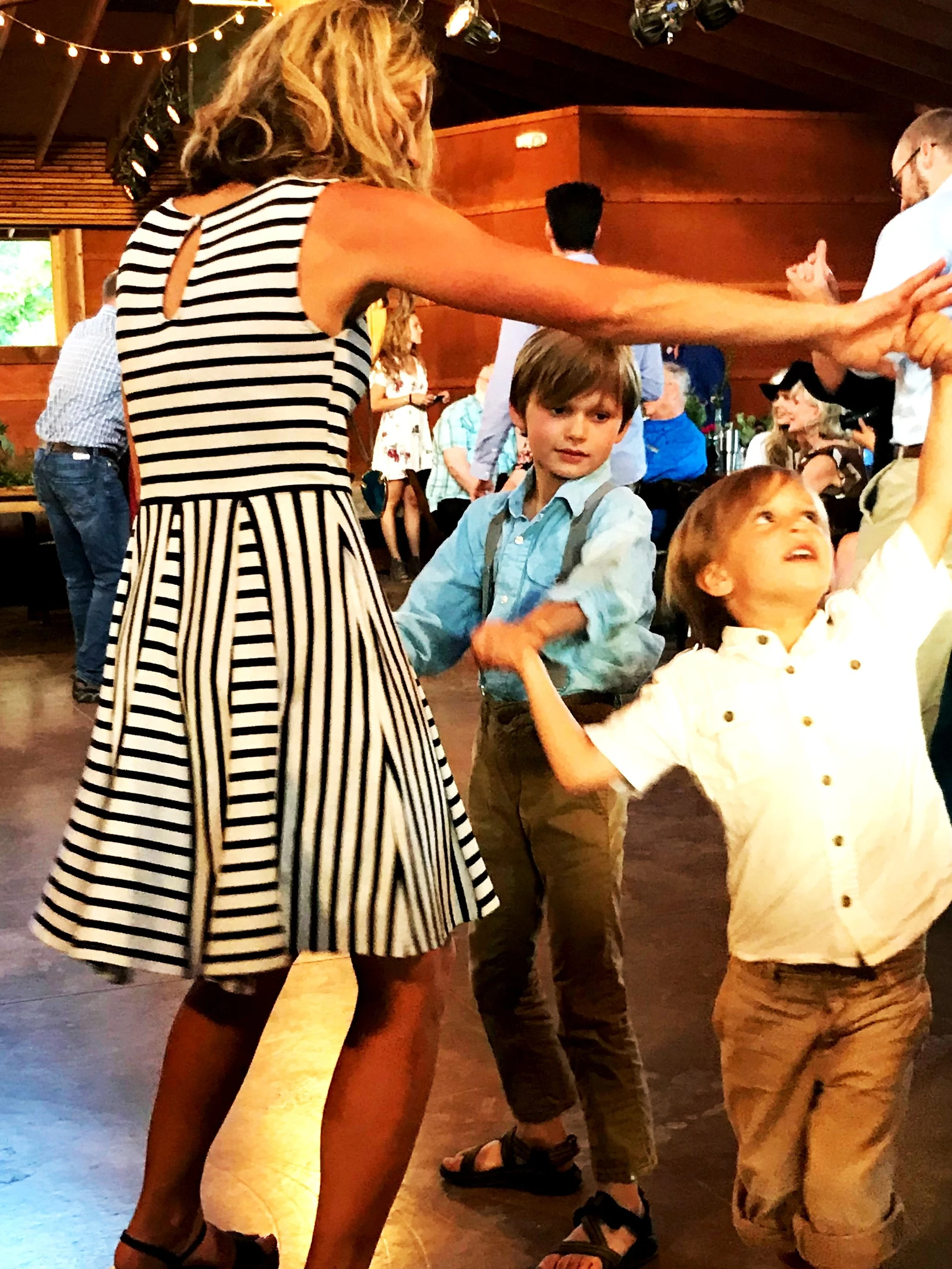 dancing our buns off at the wedding- not too bad for getting dressed in an RV!!