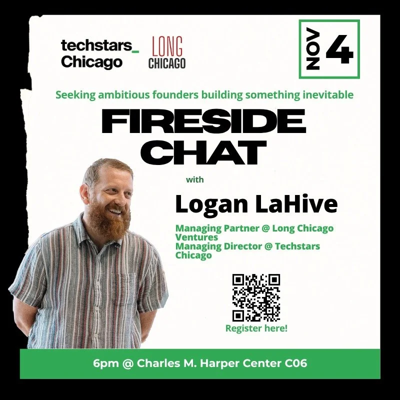 Join us next Tuesday (11/4) for an exclusive fireside chat with Logan LaHive, Managing Partner at Long Chicago Ventures and Managing Director at Techstars Chicago! A two-time founder himself, Logan has helped countless Midwest entrepreneurs build som