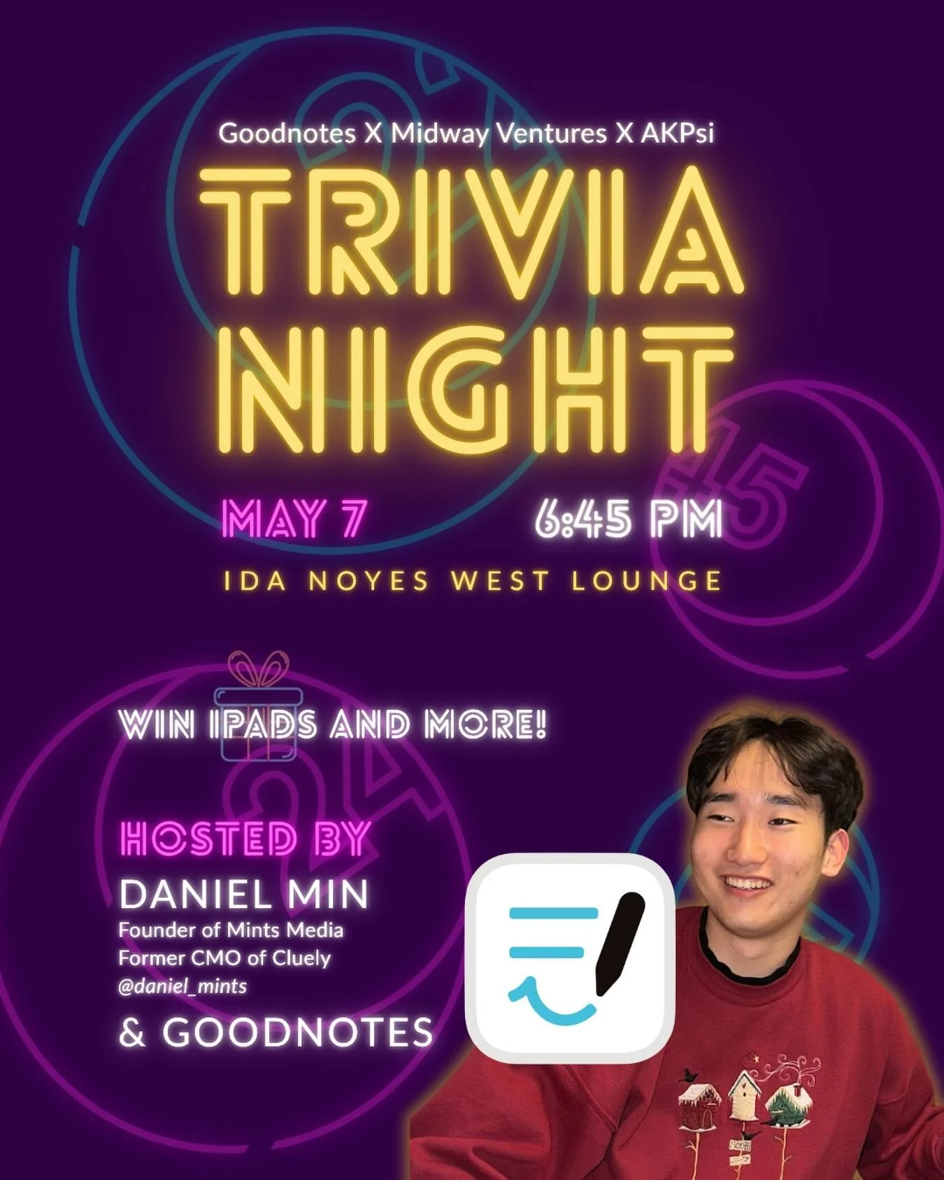 Join us for trivia night hosted by Daniel Min for a chance to win ipads and more! Check out the luma link in bio for more details!!