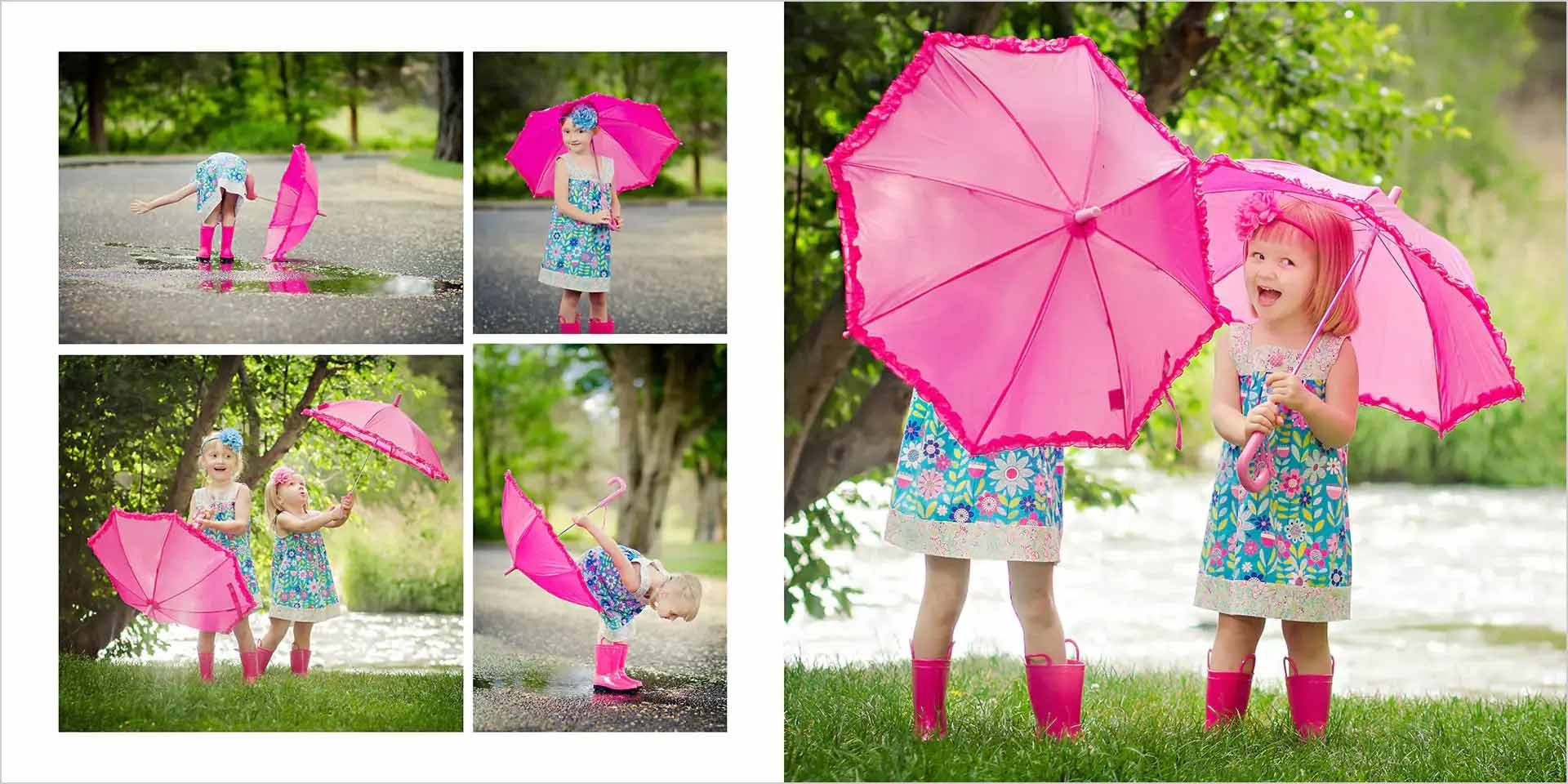 Children playing with umbrellas