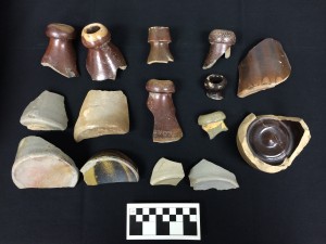Part of the profusion of stoneware beer bottle fragments from 15 Alexander Street.