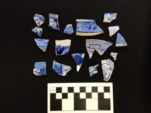 Blue transfer-printed ceramics from the late 19th century midden, 15 Alexander Street.