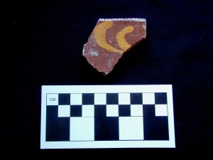 Slip-decorated red earthenware from 70 Broad Street.