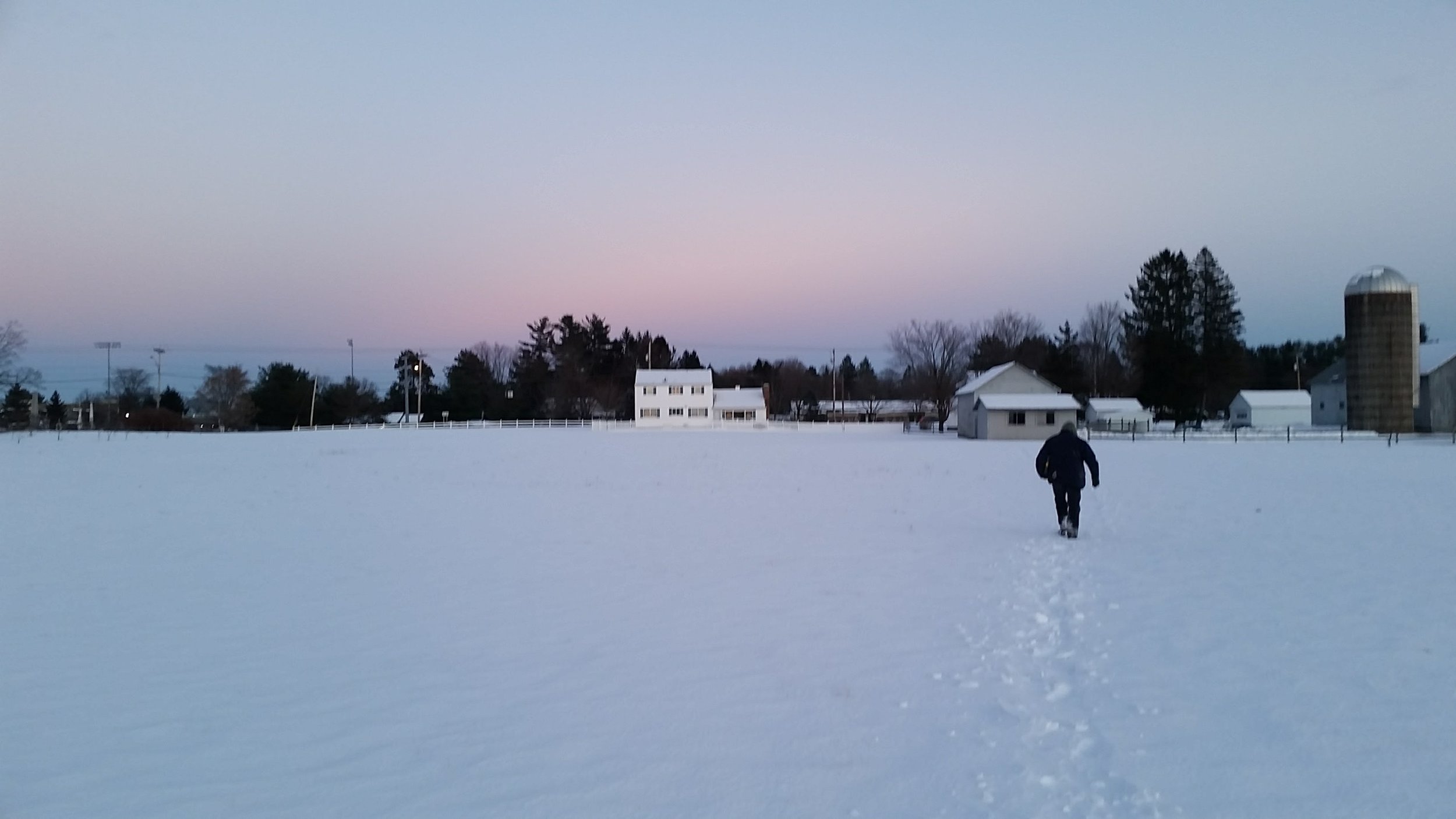 Trudging to the cars after a cold day shovel testing in the City of Saratoga Springs.