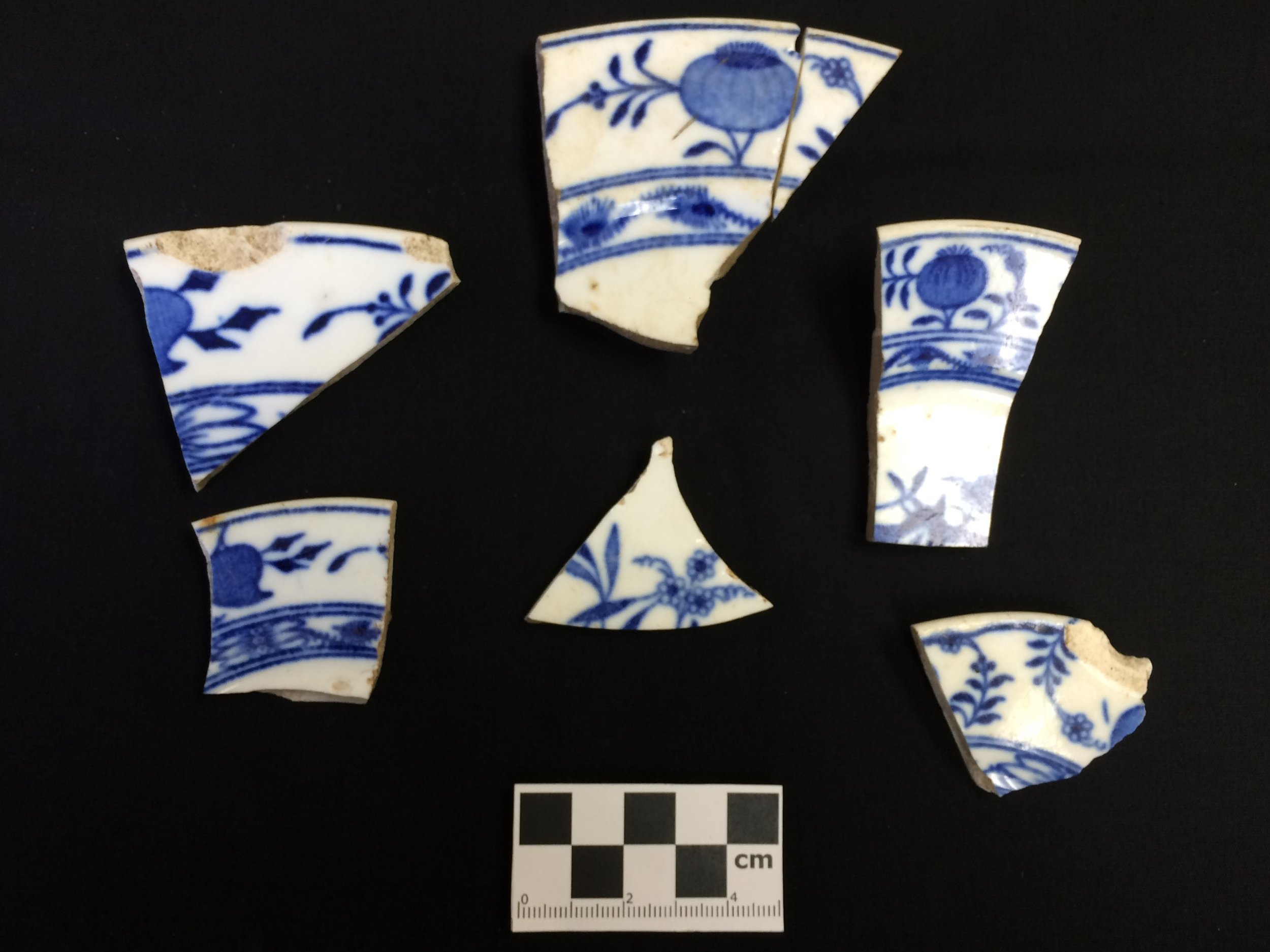 Some onion patterned ceramic fragments recovered on a wintry project not far from downtown Saratoga Springs.