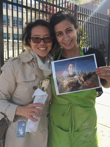  Me and Reem with her delicious man'oushe in hand and her favorite portrait 