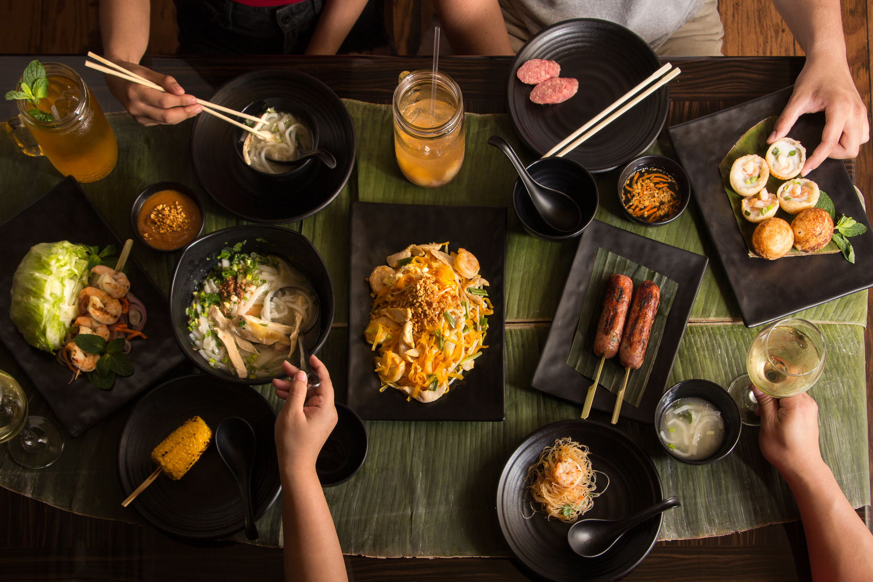 A delicious spread atop a banana leaf