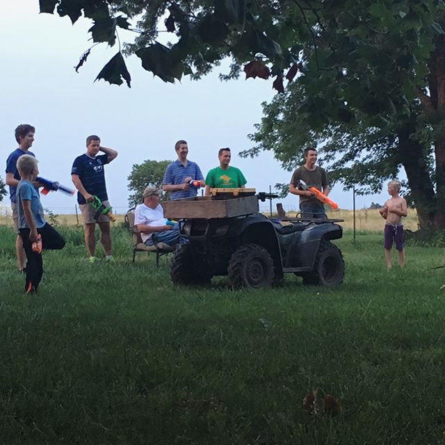Father's Day family nerf war. Grandparents are team captains, capture the flag for victory. May the best team win! #fathersdayfun #familyfunday #farmkids