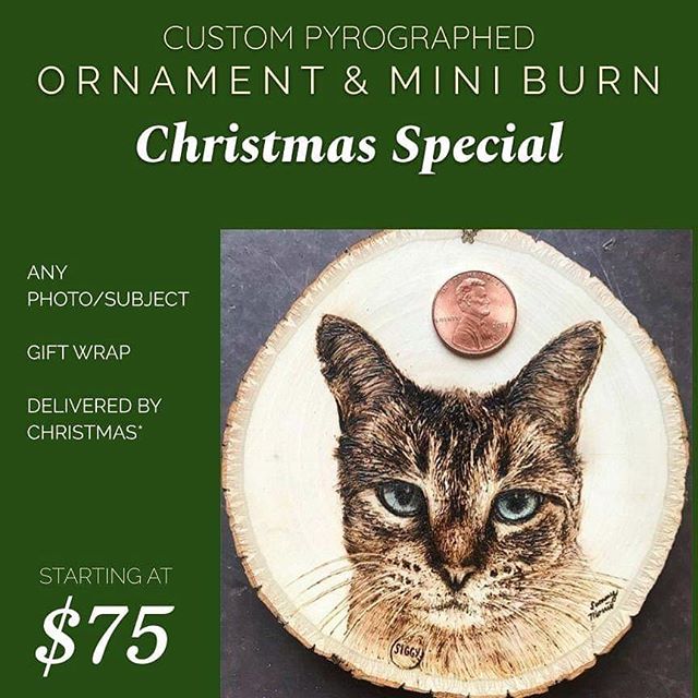 Hand-crafted with heat &amp; heart using any reference photo, subject or idea. Scroll for some past tiny pyrographs!

3.5&rdquo;x3.5&rdquo;
One-sided 
Optional complimentary gift wrap included
*Be one of the first 5 to order for guaranteed delivery b