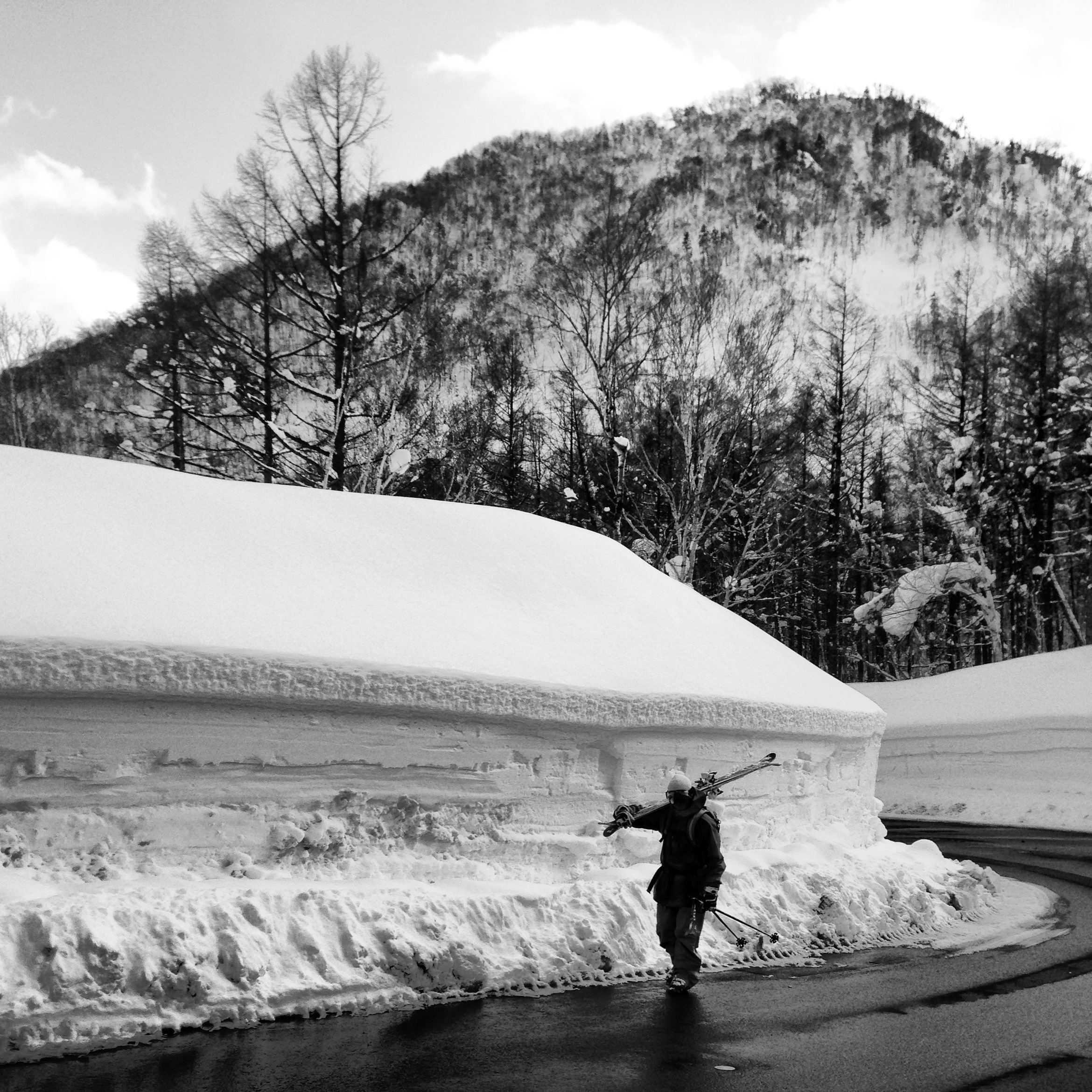 Jake dwarfed by snow drifts