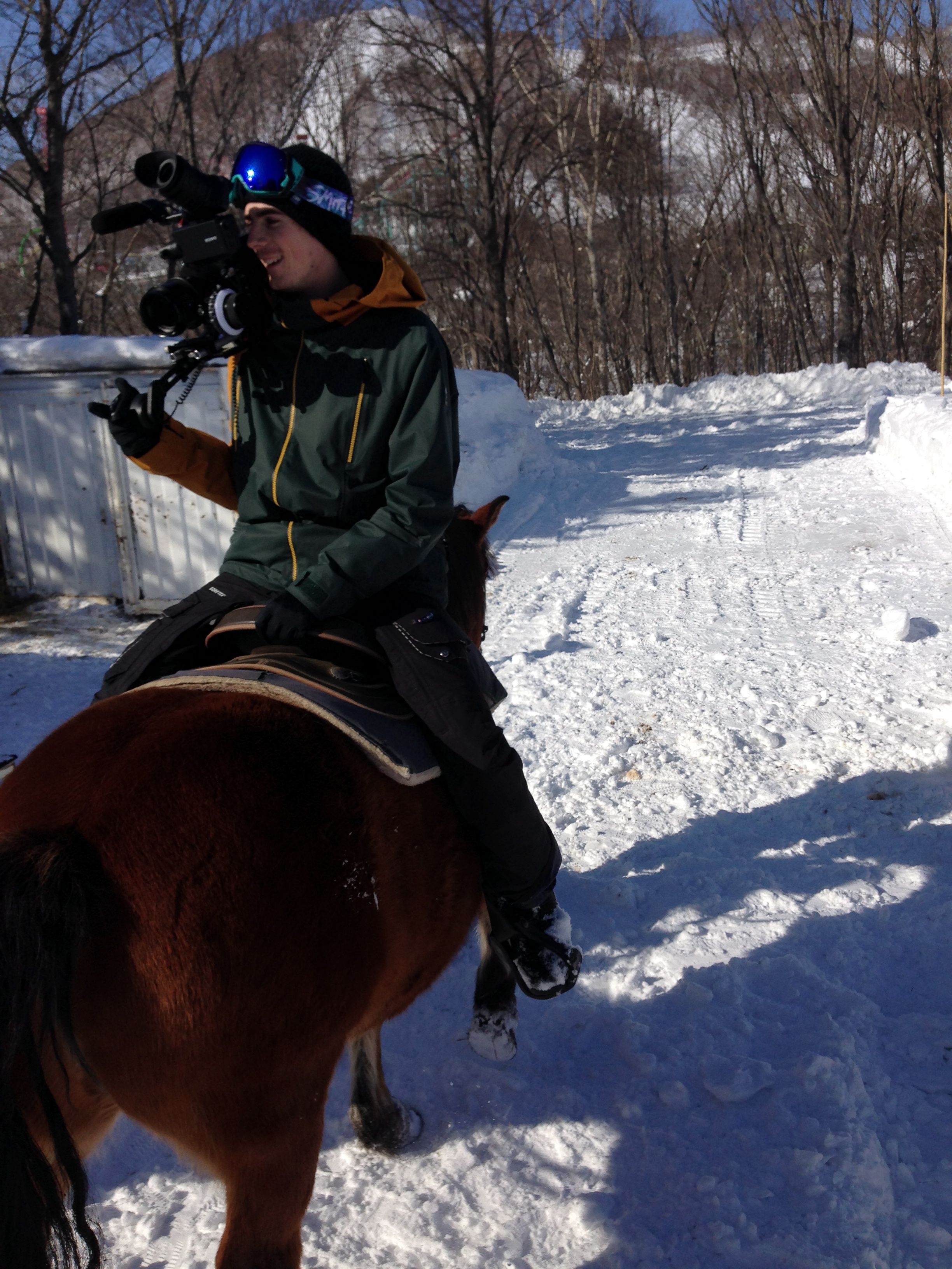 filming backwards on a horse