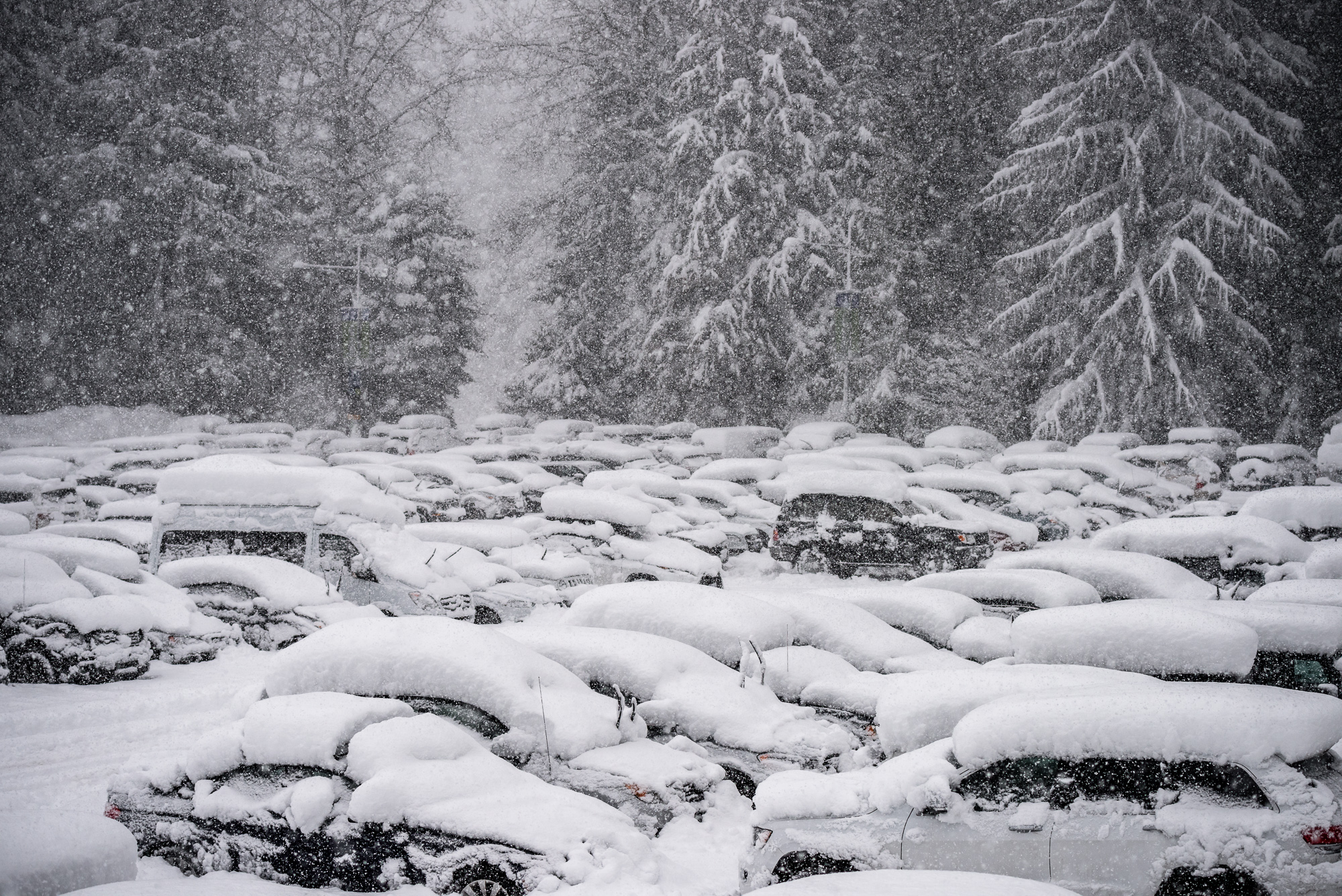 Whistler village snowy parking lot