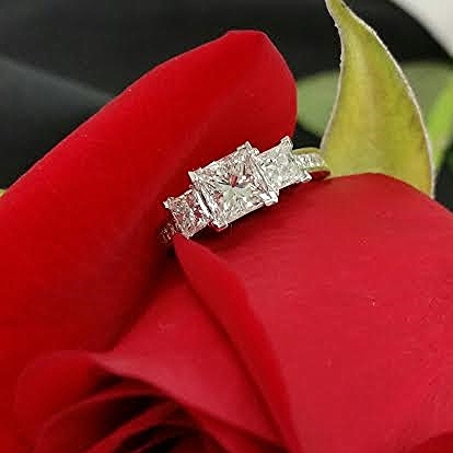 Platinum Princess Cut 3 Stone Ring