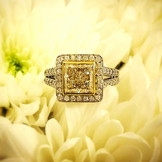Fancy Yellow Princess Cut Halo Ring