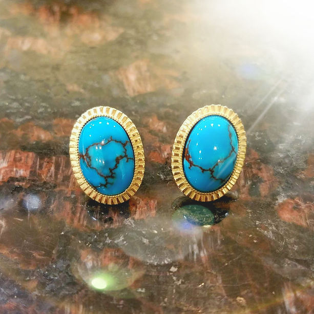 Egyptian Turquoise Earrings 18 Karat Yellow Gold