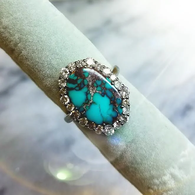 Persian Turquoise and Diamond Ring