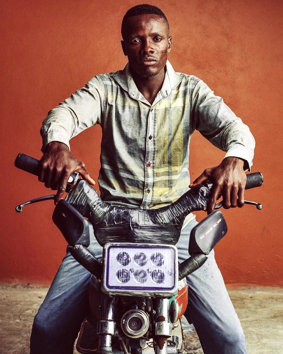 A moto taxi in Douala, Cameroon.