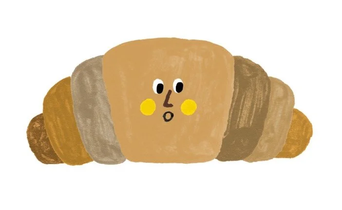 A recent illustration for delicious Sydney based croissant makers @topimpressionbakery! I don&rsquo;t know about you but I would definitely eat a croissant with a big face ( ͡~ ͜ʖ ͡&deg;)
.
.
.
#illustration #design #baking #croissant #pastry #topimp