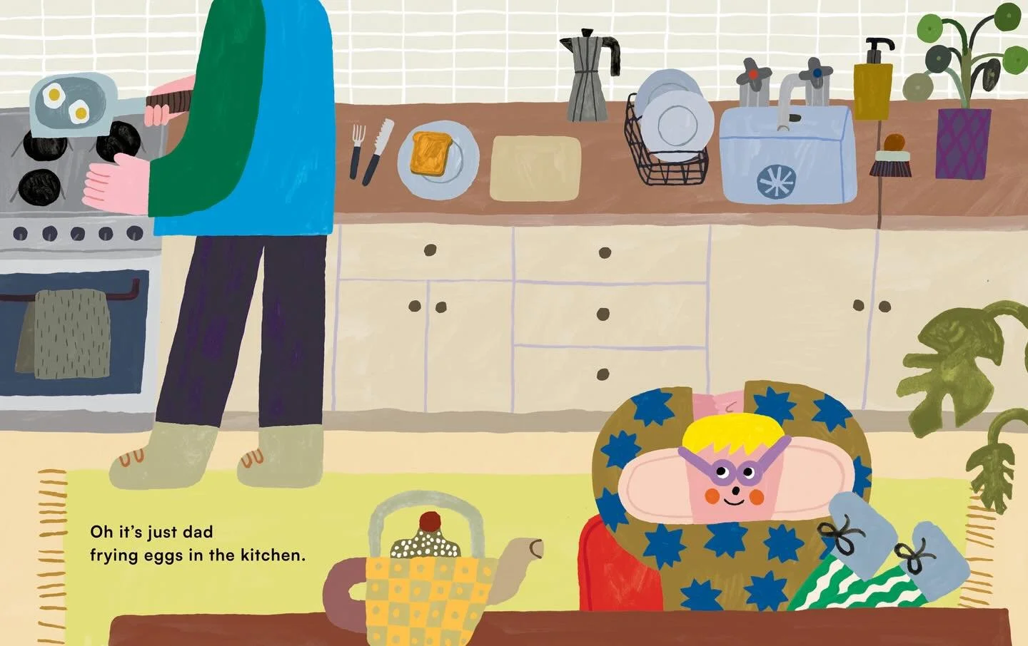 Can I hear slithering snakes all over my face?? Oh, it&rsquo;s just Dad frying eggs in the kitchen&hellip;
.
.
#illustration #design #picturebook #illustrator #childrensbook