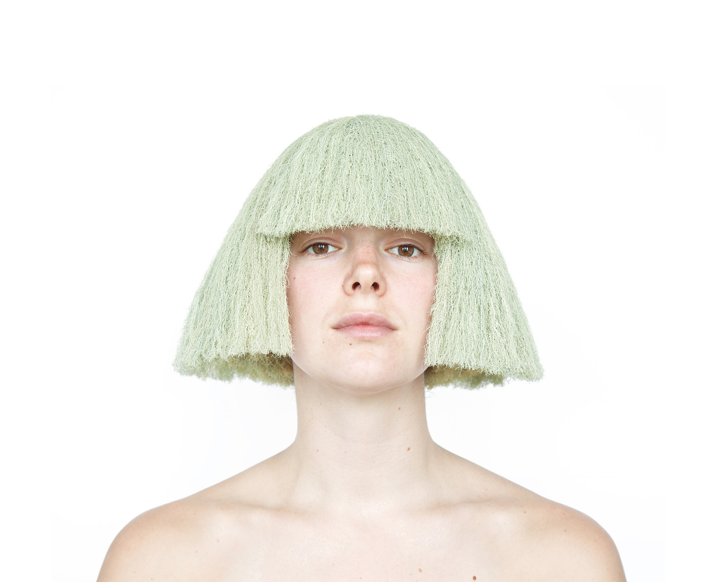 Lichen Wig, 2013 (made of usnea longissima, thread, and fabric)