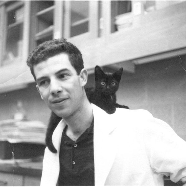 In the lab with his cat Dia