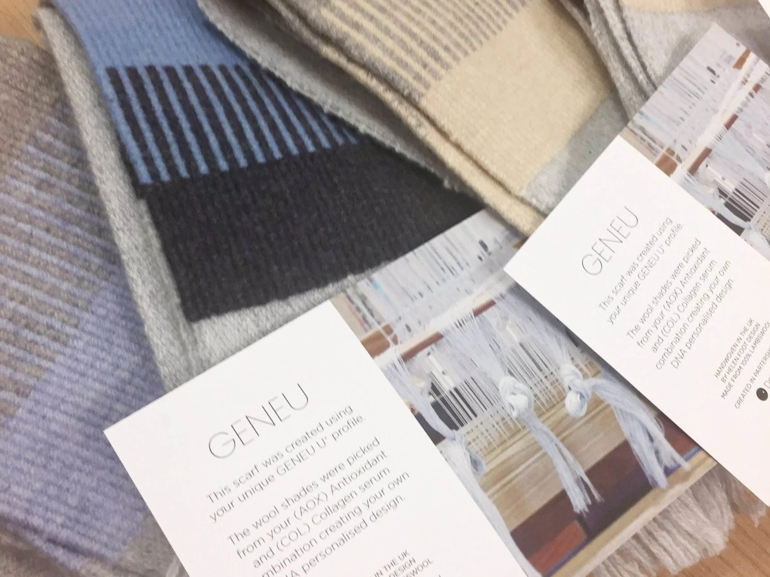 DNA Personalised Skincare brand GENEU commissioned Dot One to create a range of scarves designed using the genetic markers specific to their skincare products for Christmas gifting.