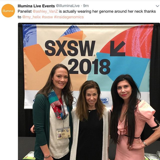 One of our DNA personalised scarves being worn  by a panellist at @sxsw today! 👌🏽✨🧣