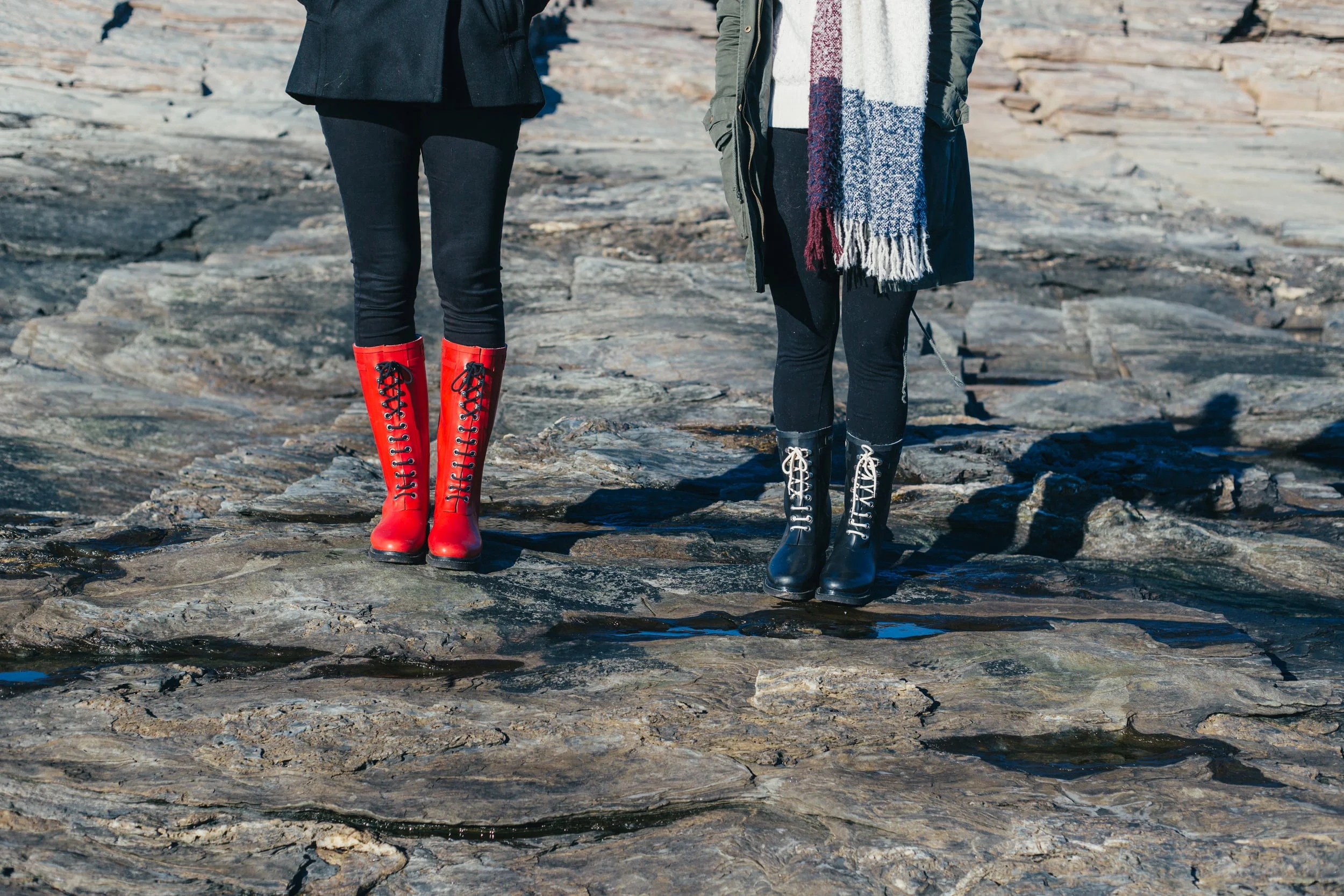 Gretchen (left) is wearng the Rub 01 boots, the tallest style they carry. I am wearing the medium-height Rub 15 black boots.