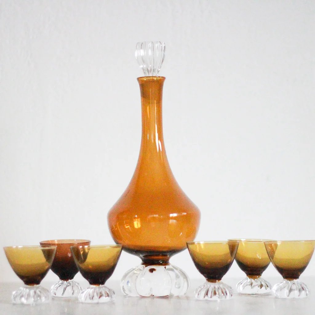 Aseda swedish mid century decanter set amber left coast revivlas 1.jpg