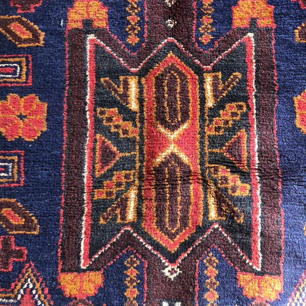 Antique Hand woven wool rug persian turkish blue red left coast revivals 5.jpg