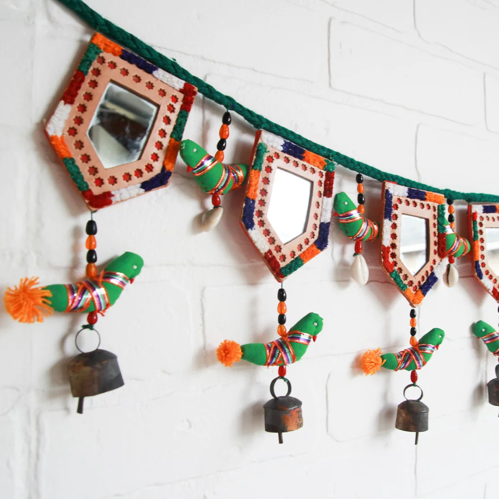 vintage indian wall hanging hand stitched brass bells bird mirror left coast revivals 2.jpg
