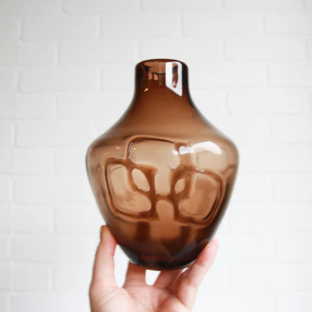 mid century modern hand blown glass smoked vase left coast revivals 3.jpg