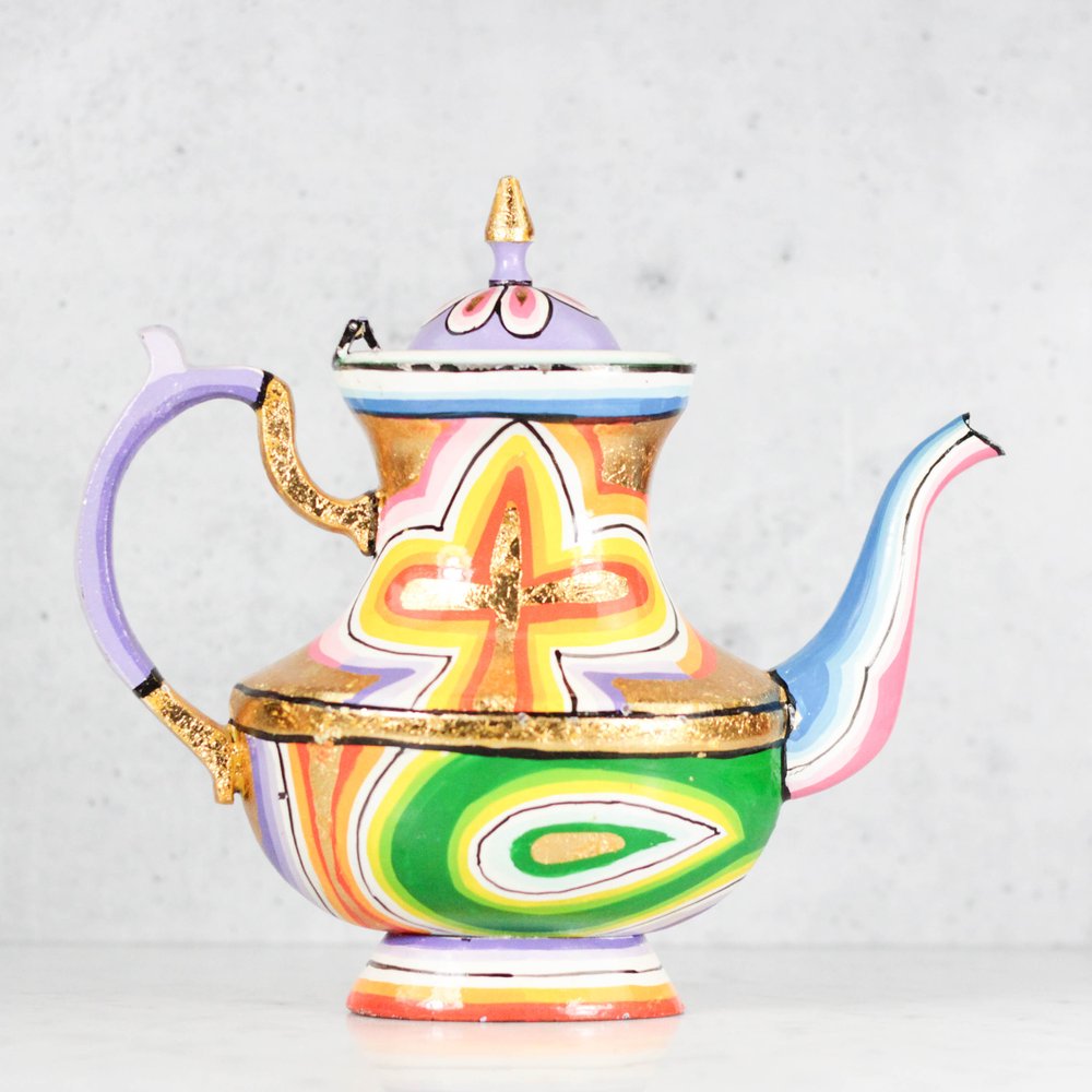 Fun Hand Painted Colorful Metal Teapot — Left Coast Revivals