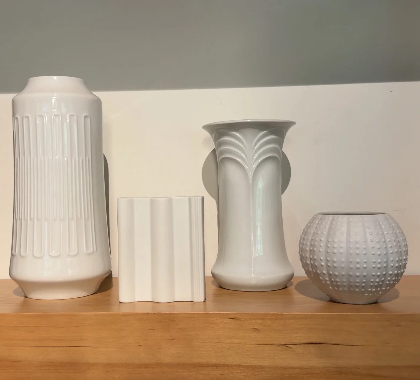 Mid Century Hutschenreuther White Bisque Round Ball Vase Dots