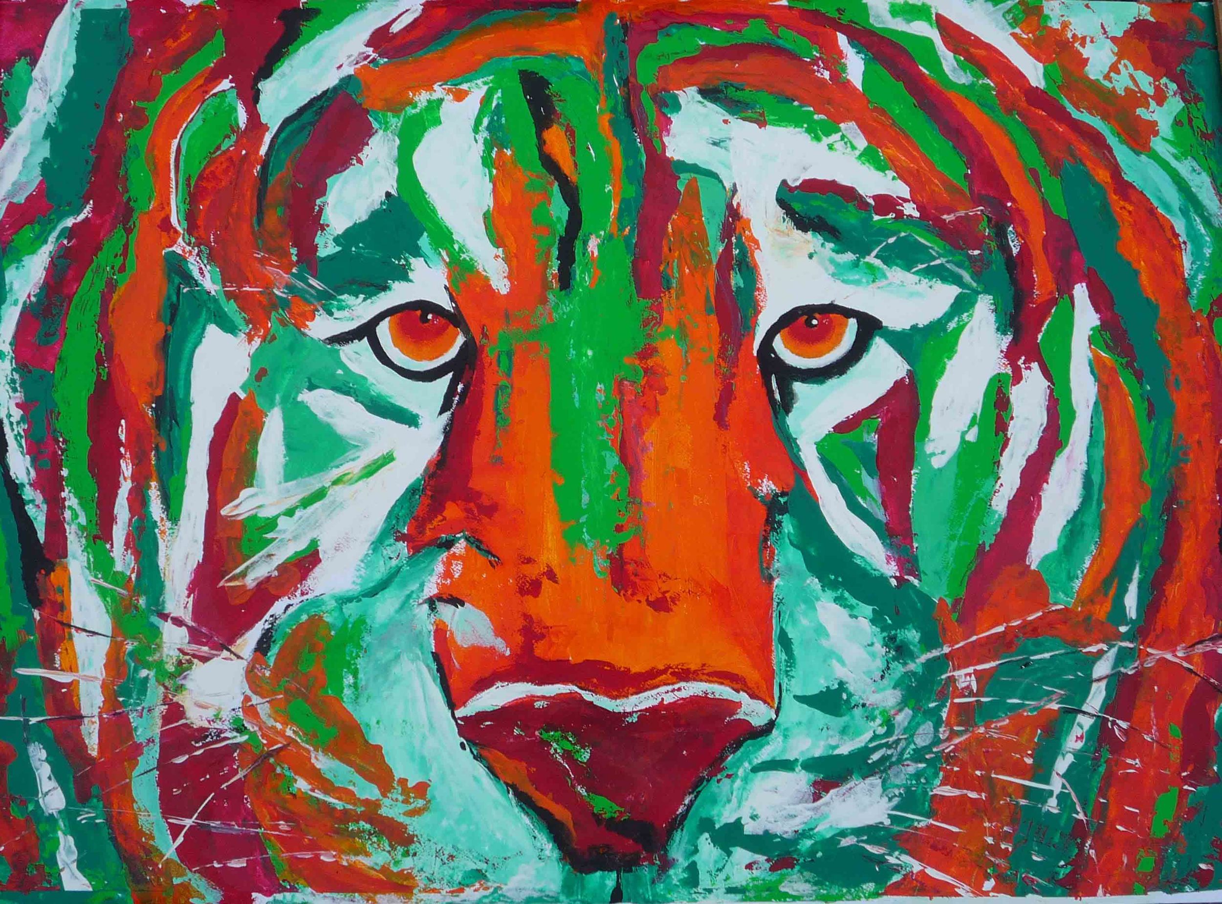 Hungry II, Tiger, Private circus, Switzerland, Acrylic on paper, 70 x 100 cm.jpg