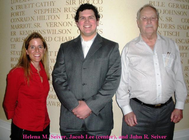 U of H Scholarship Winner #1 - Jacob Lee in 2012 with helena seiver (left) and John richard seiver (right)