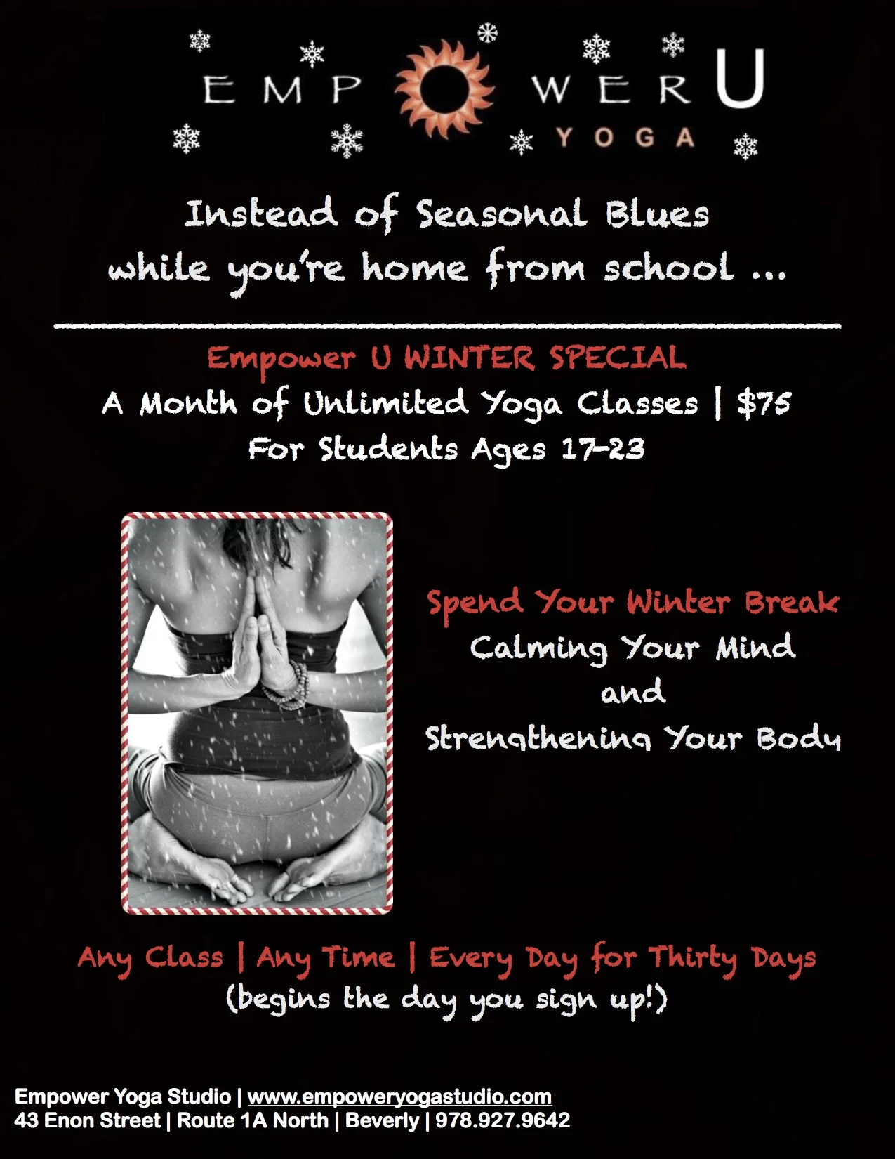 Empower U | WINTER SPECIAL  |  Month of Unlimited Yoga Classes | $75 | 