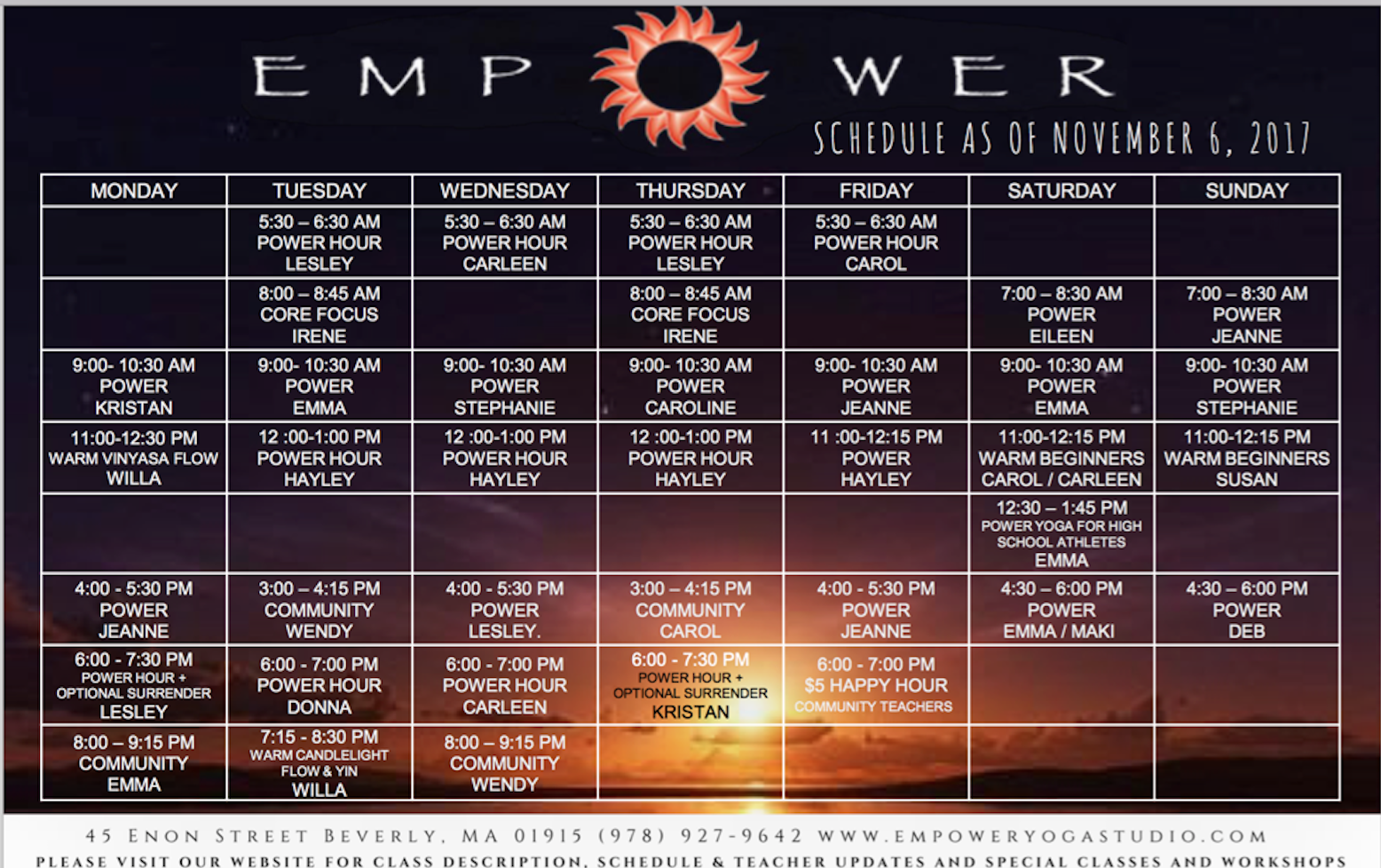 Fall Schedule Changes and New Classes start this Week!