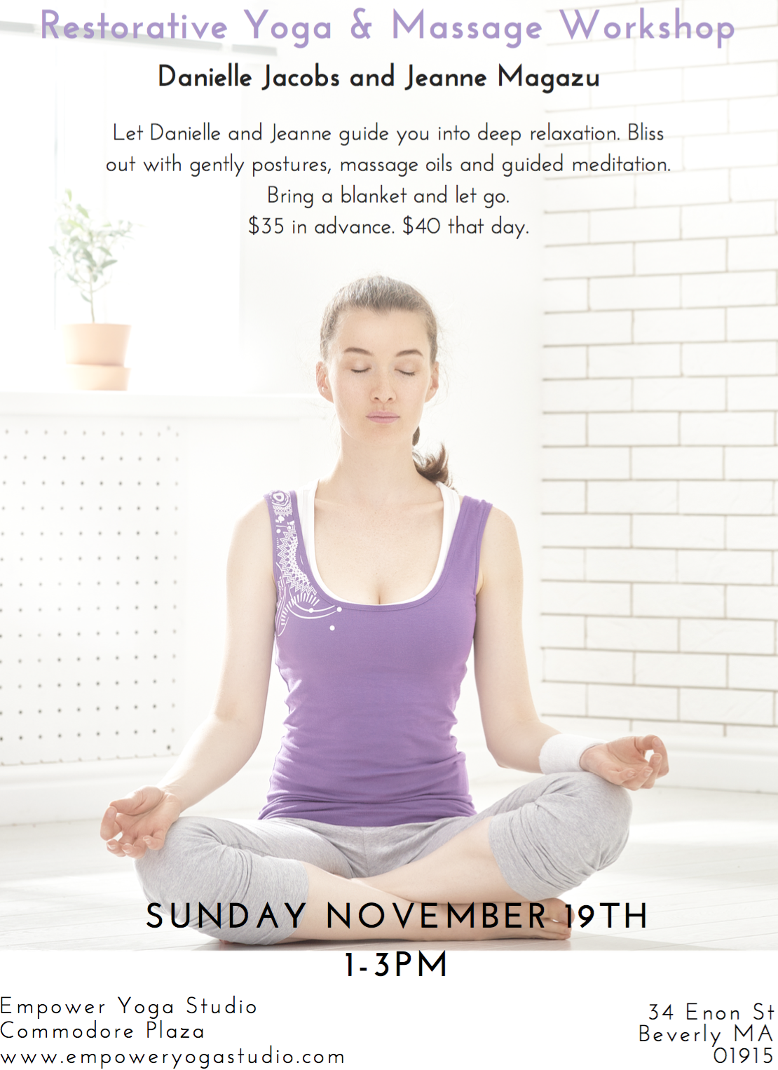 Pre-Holiday Restorative Bliss: Sunday, Nov. 19th