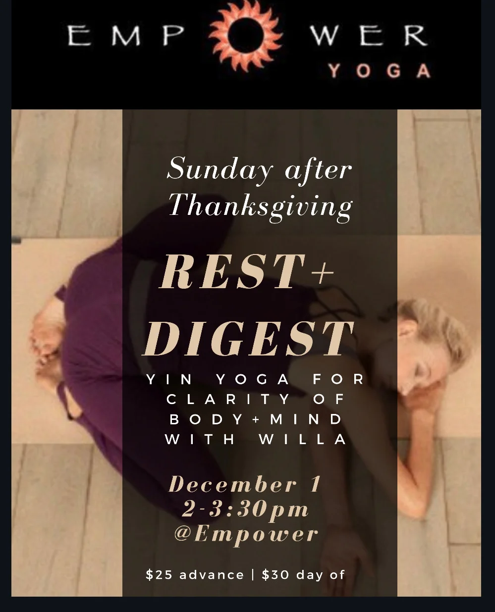 Rest & Digest Yin Yoga with Willa - Sunday, December 1st