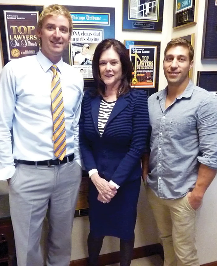 Zellner with clients Kevin Fox (left) and Ryan Ferguson after an October meeting in her office. Photo by Roy Strom.