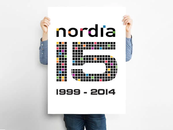 Making it personal for 15 years Confident in the visual punch of their company trademark, Nordia were looking for a commemorative logo that was just as impactful to mark their impressive 15 years in telecom. Our design solution was simple, spirited and full of personality – and gained an enthusiastic thumbs up from Nordia. In addition to the celebration logo, we had a chance to evolve the Nordia brand through a number of print, online and in-house promotional products.