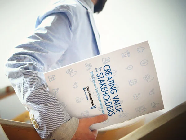 Engaged in the community City National Bank's first Corporate Social Responsibility Report in 2015 helped them relay their community involvement. But with such an impressive array of stories for 2016, we wanted to help them tell a bigger story .