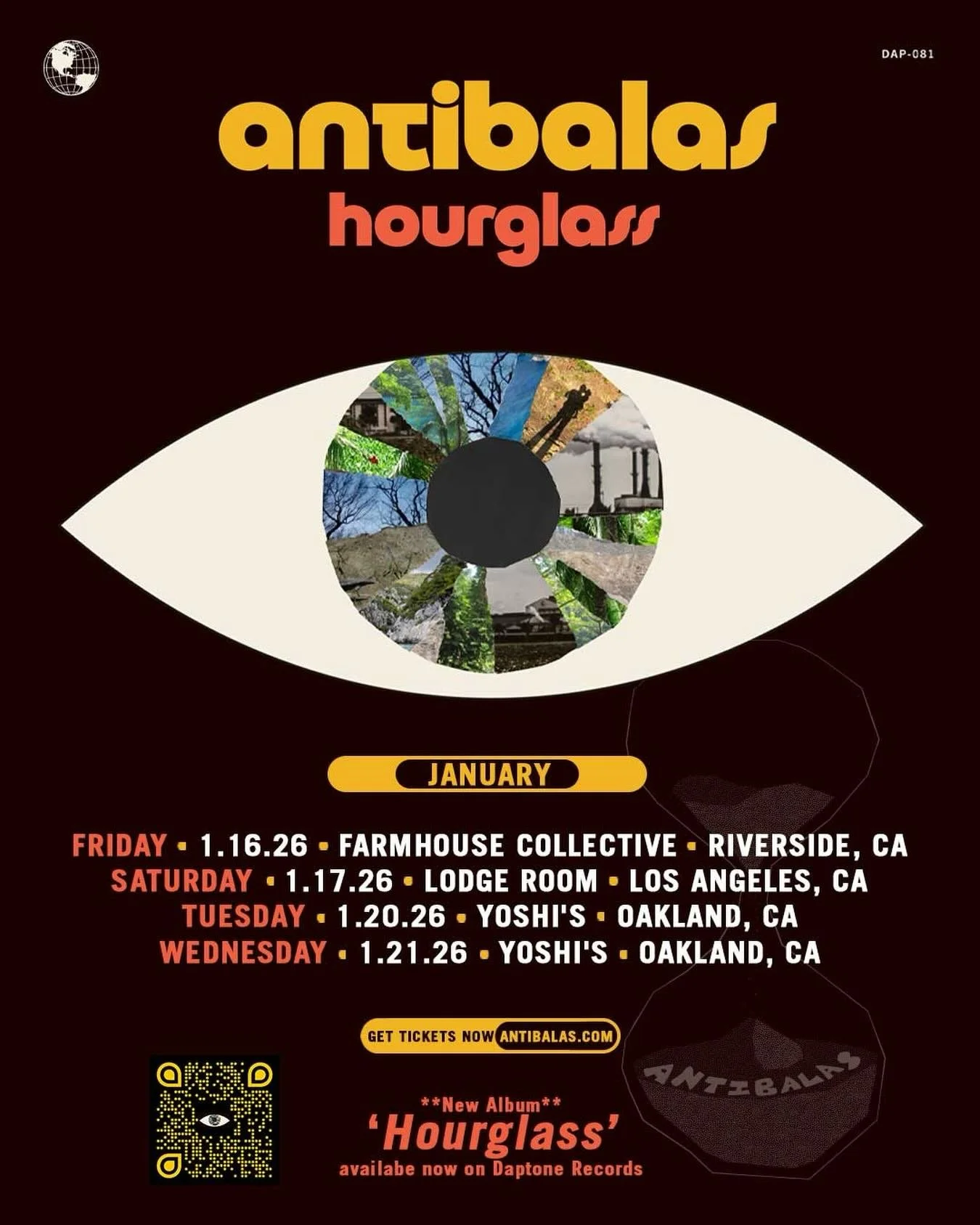 Antibalas Tour Poster for shows in Riverside, LA, Oakland