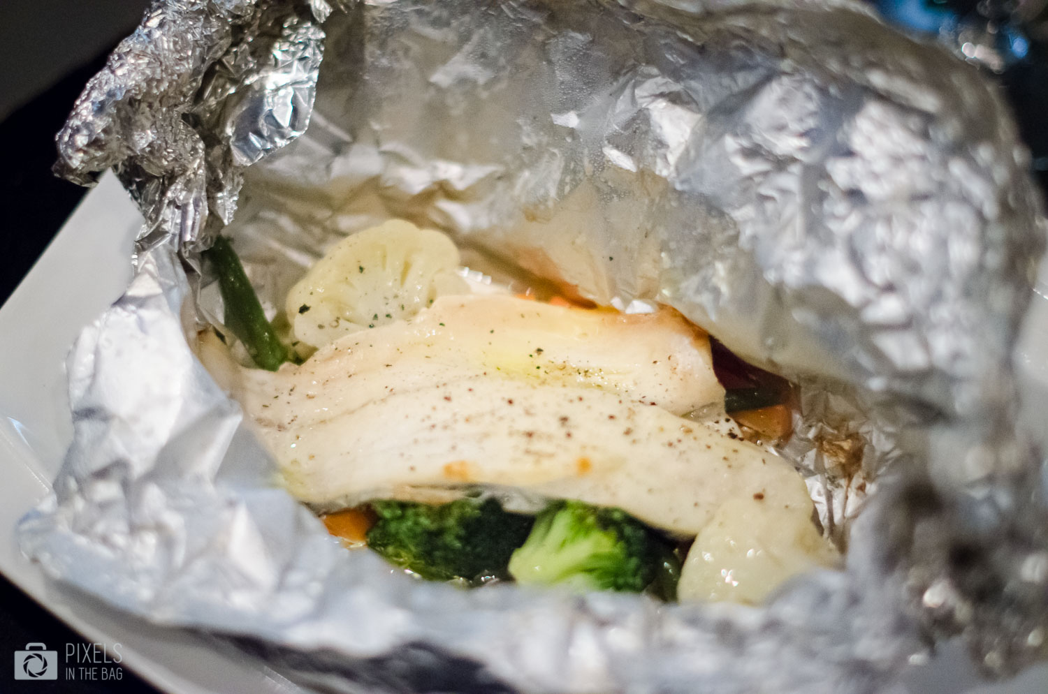 Filet de Bar en papillote et jardinière de légumes. 