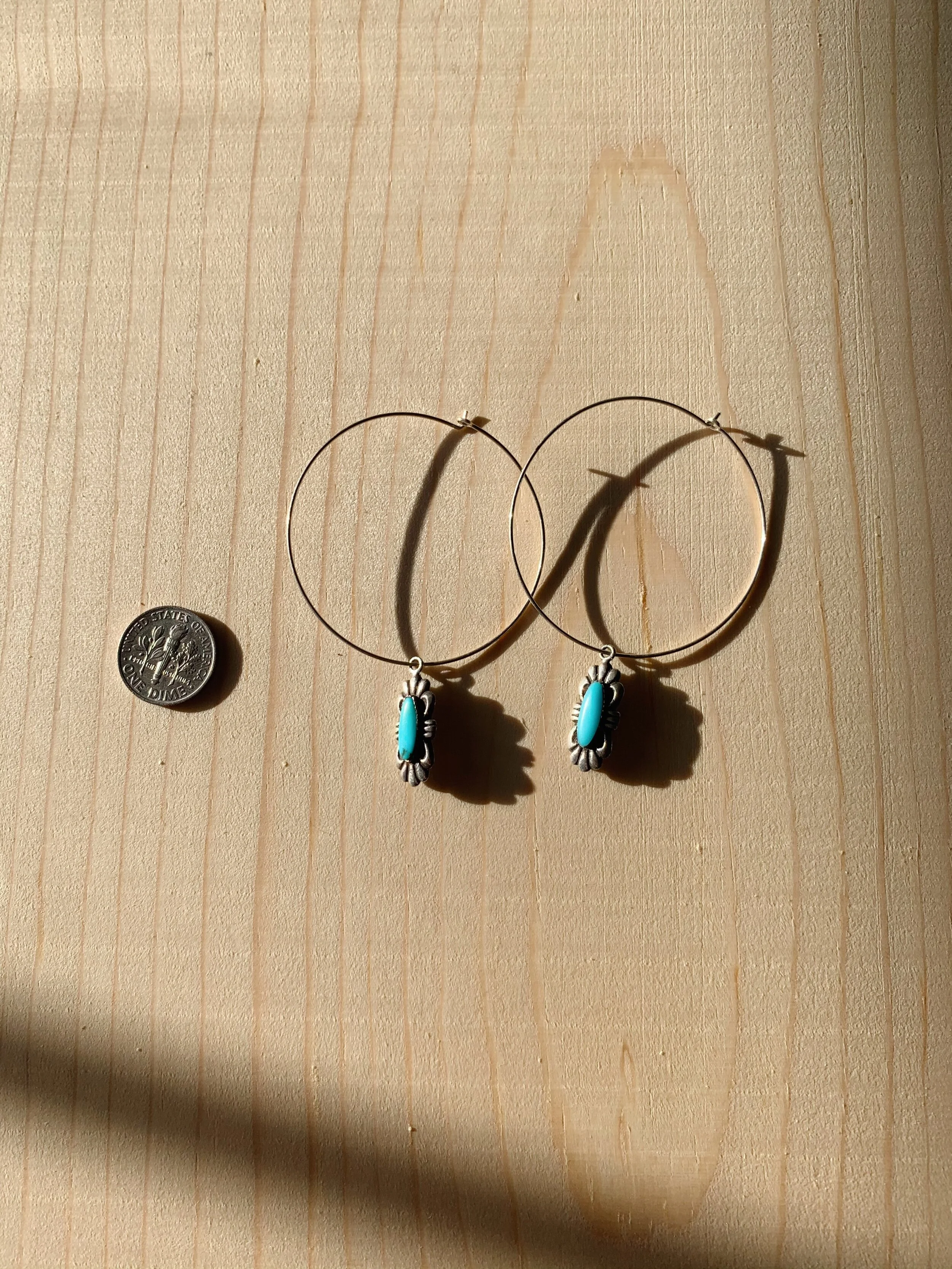 Vintage Turquoise Charm Hoop Earrings.