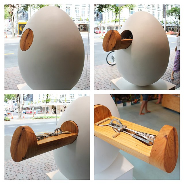 Designtree&rsquo;s egg &lsquo;Open&rsquo; has been spotted somewhere in Wellington.  
The push touch drawer opens to reveal the heart of the piece. Download the special hunting app or map at:  www.thebigegghunt.co.nz