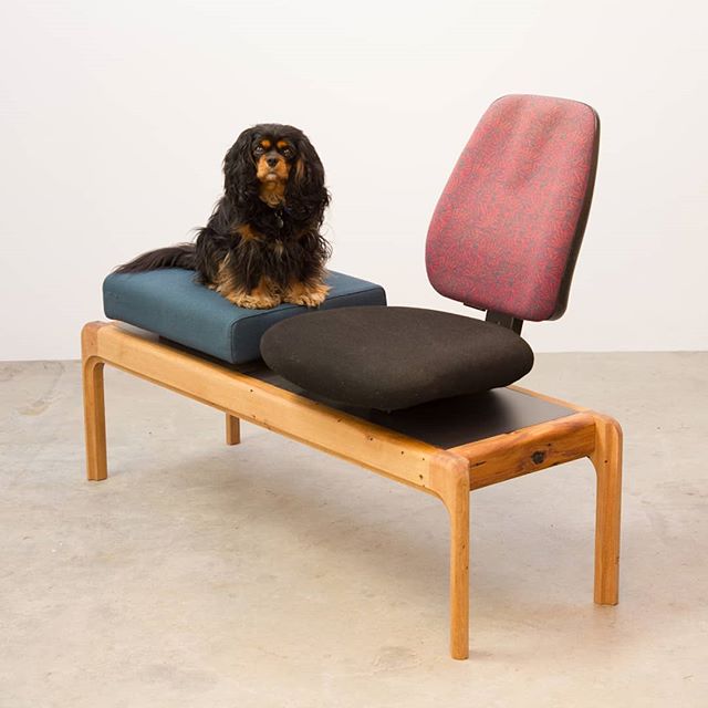 A sketch mockup for the Resource Rise Again project designing a series of #furniture pieces using waste materials. #Bench made from #recycled timber framing, countertop #offcuts and old office chair seats.